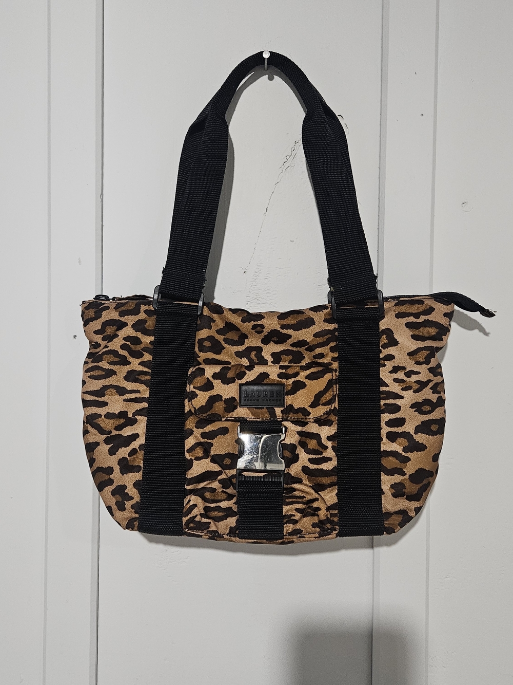 Lauren Ralph Lauren Leopard-Print Shoulder Tote with Black Straps